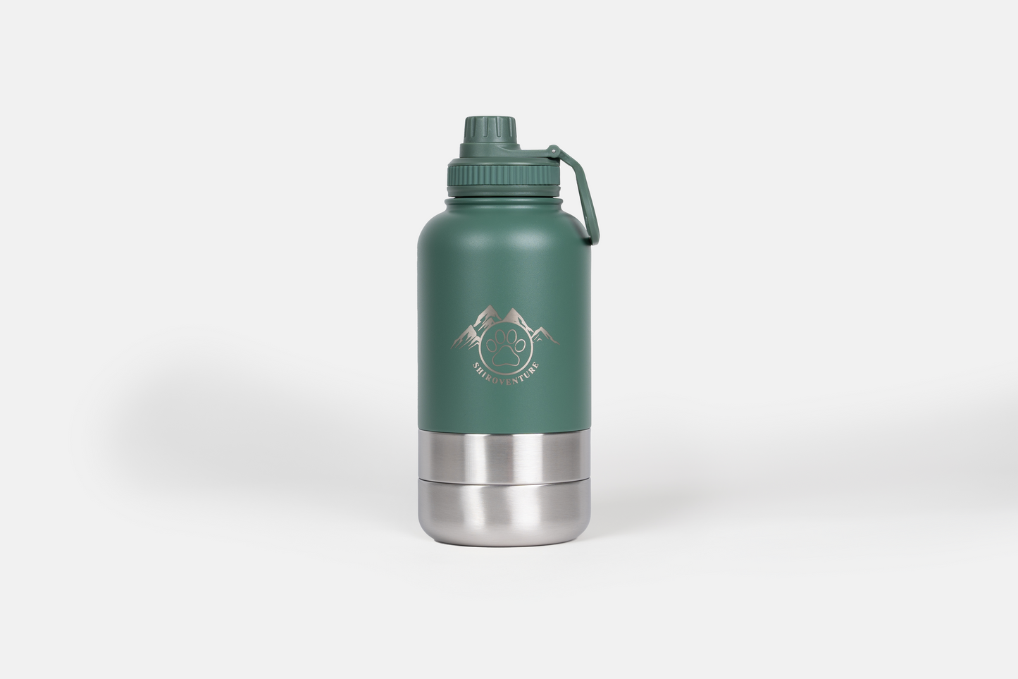Shiroventure Thermoflasche - isolierte Flasche für Hund & Mensch, Grün; Ansicht von vorne